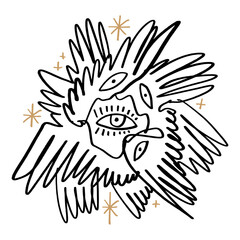 Bible accurate angel vector illustration clipart. Hand-drawn Seraphim print for tattoo, sticker and more.