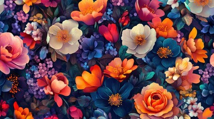Fototapeta premium Vintage floral pattern illustration. Colorful organic nature design in seamless style. Spring season decoration with abstract flower art.