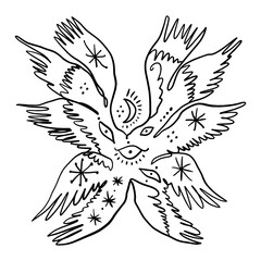 Bible accurate angel vector illustration clipart. Hand-drawn Seraphim print for tattoo, sticker and more.