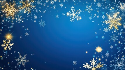 Abstract blue background with snowflakes and stars. Festive winter holiday wallpaper.