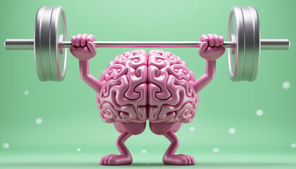 Brain Lifting Weights: Conceptual Illustration of Mental Fitness, Brain Training with Dumbbells Illustration