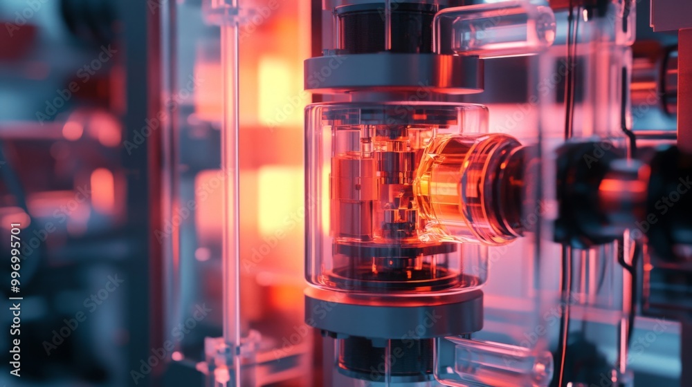 Poster intricate electronic components emit a warm glow, showcasing advanced technology in a contemporary e
