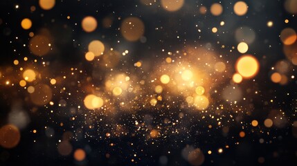 Fototapeta premium Golden Glitter New Year Greeting Card with Sparklers on Black Night Sky