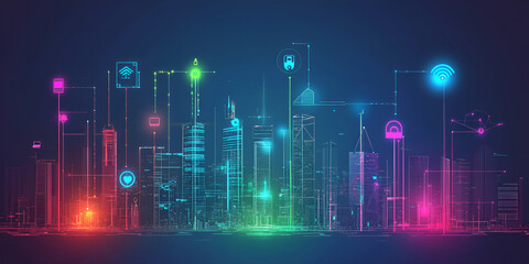 Fototapeta premium Futuristic Cityscape with Reflective Water at Night