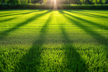 Pristine Freshly Mowed Lawn, Smooth and Even with Distinct Striped Patterns, Epitomizing Manicured Perfection