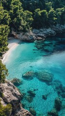 Stunning Turquoise Waters and Secluded Beach with Lush Greenery