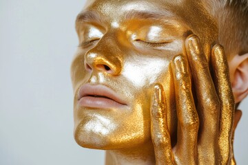Golden Metallic Portrait of a Serene Individual