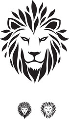 Minimalist Lion Logo with Bold Leaf Mane in Black and White