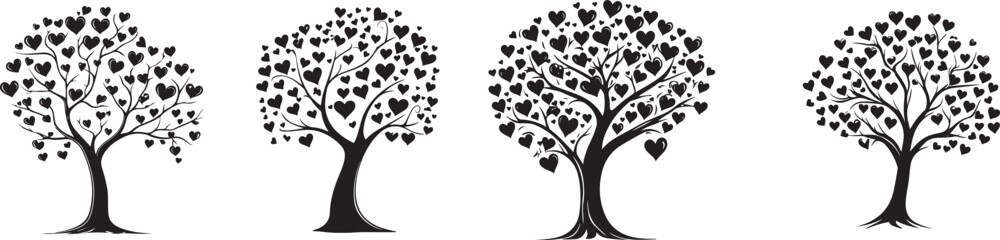 Fototapeta premium Heart-Shaped Leaf Trees in Minimalist Silhouette Art