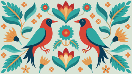 Seamless floral pattern with bird