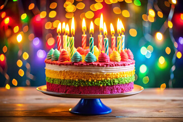 Birthday cake a glowing candle, awaiting a wish