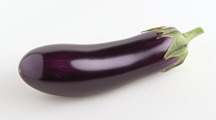Fresh glossy purple eggplant on white background