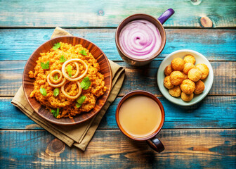 Indian platter with samosa, pakoras