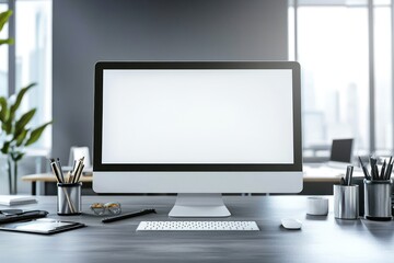 Fototapeta premium Modern Office Workspace with Empty Computer Screen