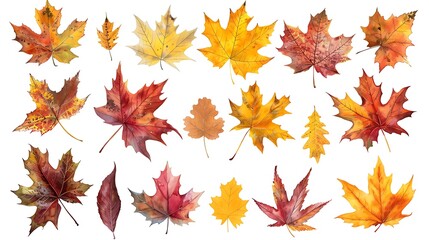 Fototapeta premium Fall and autumn leaves isolated on a white background collection 