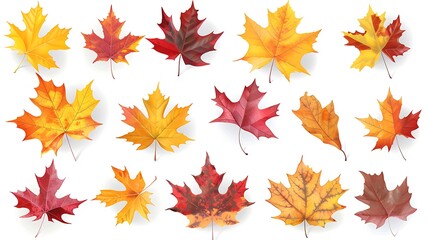 Obraz premium Fall and autumn leaves isolated on a white background collection Aİ Generative