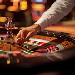 Man playing roulette in casino. Roulette wheel. Casino concept