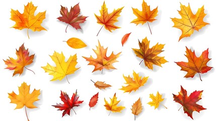 Fall and autumn leaves isolated on a white background collection Aİ Generative