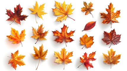 Fototapeta premium Fall and autumn leaves isolated on a white background collection Aİ Generative
