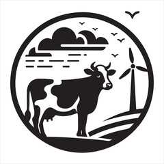 cow silhouette with a mill in the background