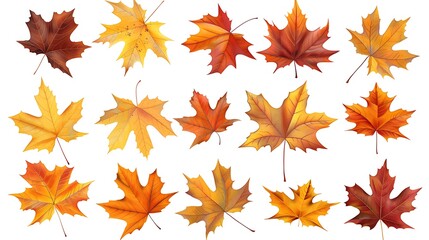 Fototapeta premium Fall and autumn leaves isolated on a white background collection Aİ Generative