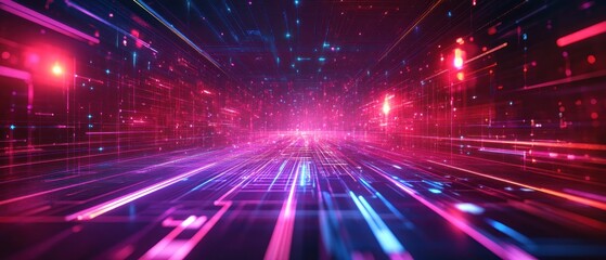 Futuristic abstract graphic geometric cyber technology red neon glowing background wallpaper AI generated image