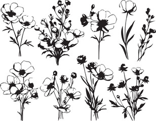 Set Flowers. Hand drawn vector illustration	