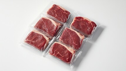 Fresh sirloin steak in clear plastic packaging, arranged on a white background, perfect for grocery or meat market promotions.