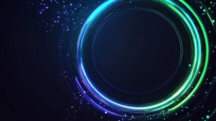 Obraz premium Vibrant Circles of Light: An Abstract Exploration of Blue-Green Patterns in a Futuristic Digital Space, Merging Music, Modern Science, and AI Technology