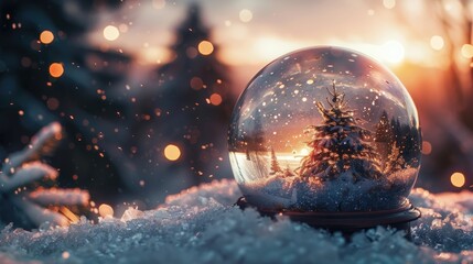 Glittering snow globe with a winter scene inside
