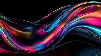 Naklejka premium Mesmerizing Dance of Vibrant 3D Glass Curves: A Colorful Symphony of Reflections Against a Deep Black Background