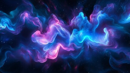 Ethereal Whispers: A Mesmerizing Journey Through a Vibrant Cosmic Energy Cloud in Swirling Blue and Purple Hues Against a Deep Black Infinite Backdrop