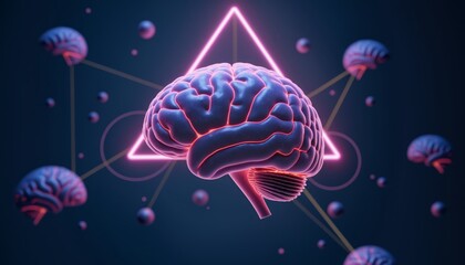 Fototapeta premium Artificial Intelligence Concept with Human Brain and Neural Network, Futuristic Brain Illustration in Cyberspace