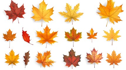 Fototapeta premium Colorful autumn leaves set isolated on white background Al Generative 