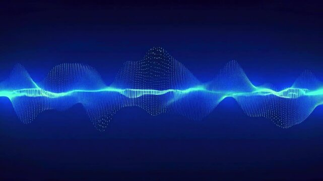 abstract, minimalistic waveform with smooth neon blue lines. pixel effects gradient looping animation, soundwaves or communication channels, 4k Technology Background Animation Video