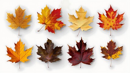 Fototapeta premium Colorful autumn leaves set isolated on white background Al Generative 