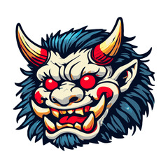 Vector Oni Mask Illustration With horns - Traditional Japanese Demon Design. Perfect clipart for sticker print and other designs