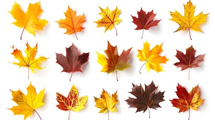 Obraz premium Collection of autumn leaves isolated on transparent background 