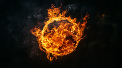 Naklejka premium Zawieszona w gęstej ciemności, kula ognia emanuje hipnotyzującym światłem, które przenika przez otaczający mrok.