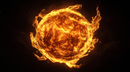 Obraz premium Zawieszona w gęstej ciemności, kula ognia emanuje hipnotyzującym światłem, które przenika przez otaczający mrok.