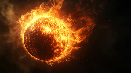 Fototapeta premium Zawieszona w gęstej ciemności, kula ognia emanuje hipnotyzującym światłem, które przenika przez otaczający mrok.