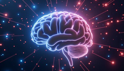 Fototapeta premium Complex Neural Connections in Human Brain Network Illustration, Brain Connectivity and Information Flow