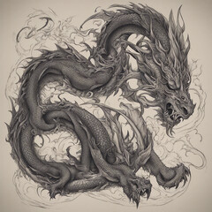 Obraz premium textured dragon tattoo illustration