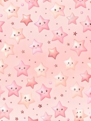 cute Smiling Stars Pattern on pink background