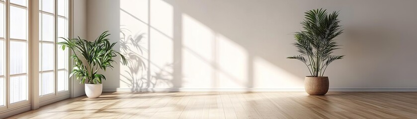 Bright and spacious indoor area featuring stylish plants and natural light through large windows, creating a serene atmosphere.