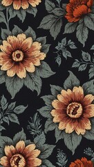 Vintage floral pattern on a gray background.
