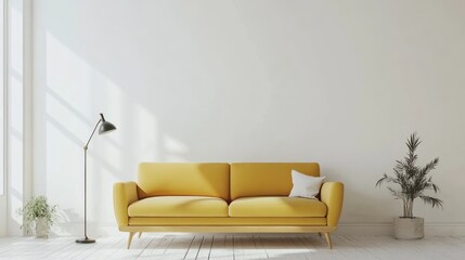 Obraz premium Modern Minimalist Living Room Interior Design with Bright Tones and White Background