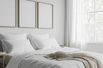 Modern Bedroom Interior with White Bed and Grey Accents