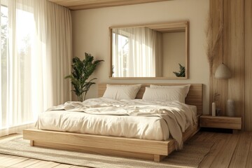 Deluxe Bedroom Decor with Wooden Elements and Cozy Linens for Relaxation