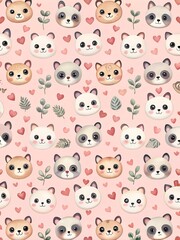 Fototapeta premium Adorable animal with polka dots and hearts wallpaper